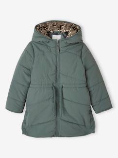 Niña-Abrigos y chaquetas-Chaqueta acolchada larga y ligera con capucha brillante para niña