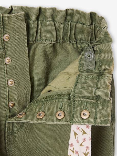 Pantalón «paperbag» y cinturón pañuelo con estampado de flores para niña albaricoque+malva+verde 
