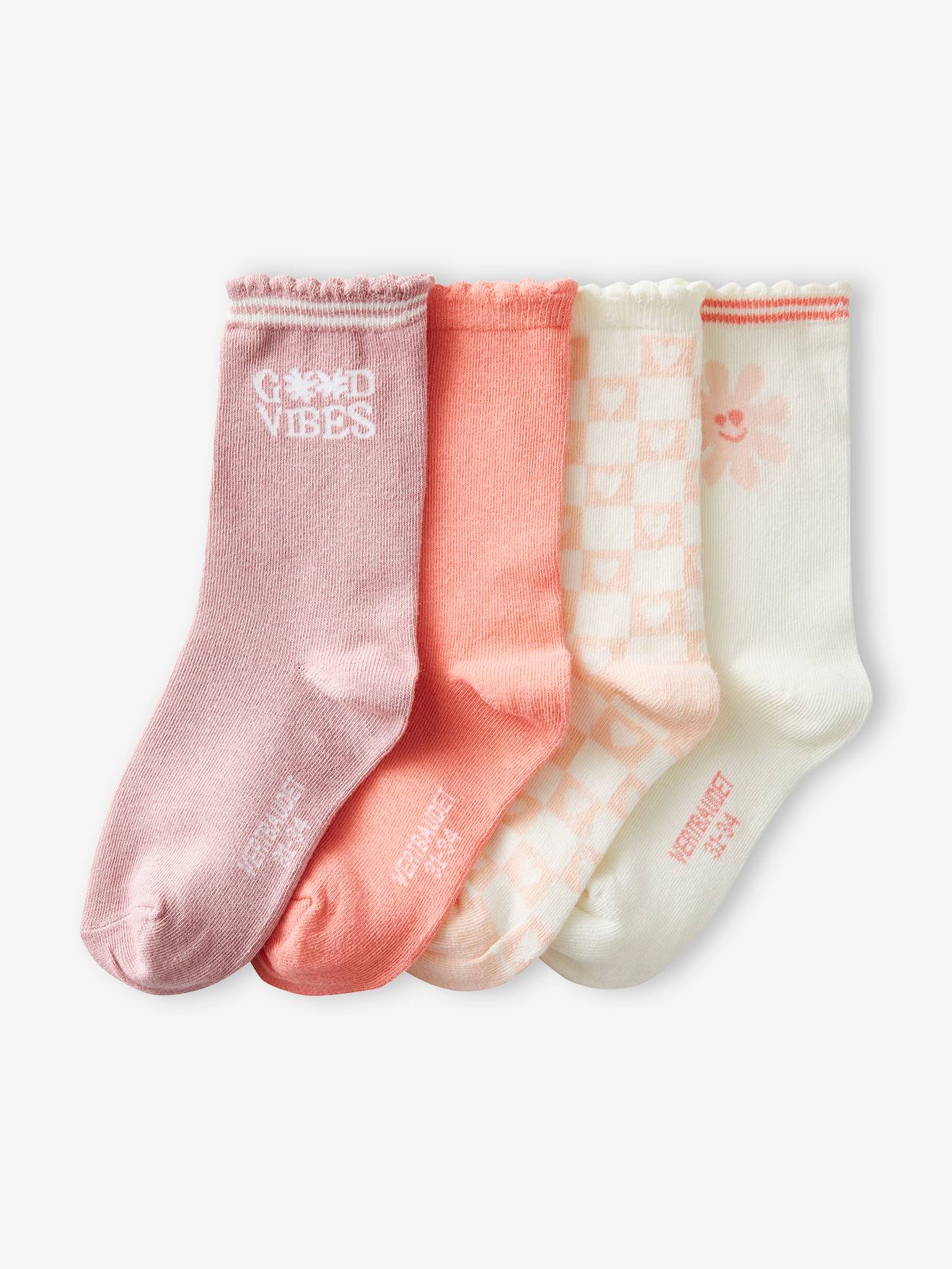 Pack de 4 pares de calcetines de estilo vintage para niña rosa - Vertbaudet