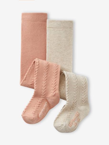 OEKO-TEX®-Bebé-Pack de 2 pares de leotardos de punto trenzado para bebé niña