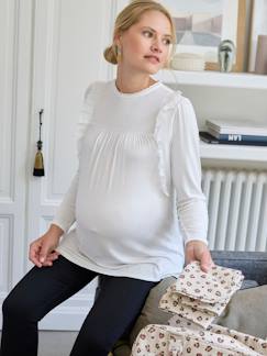camisetas-Ropa Premamá-Camisetas y tops embarazo-Camiseta estilo blusa con volantes de bordado inglés para embarazo