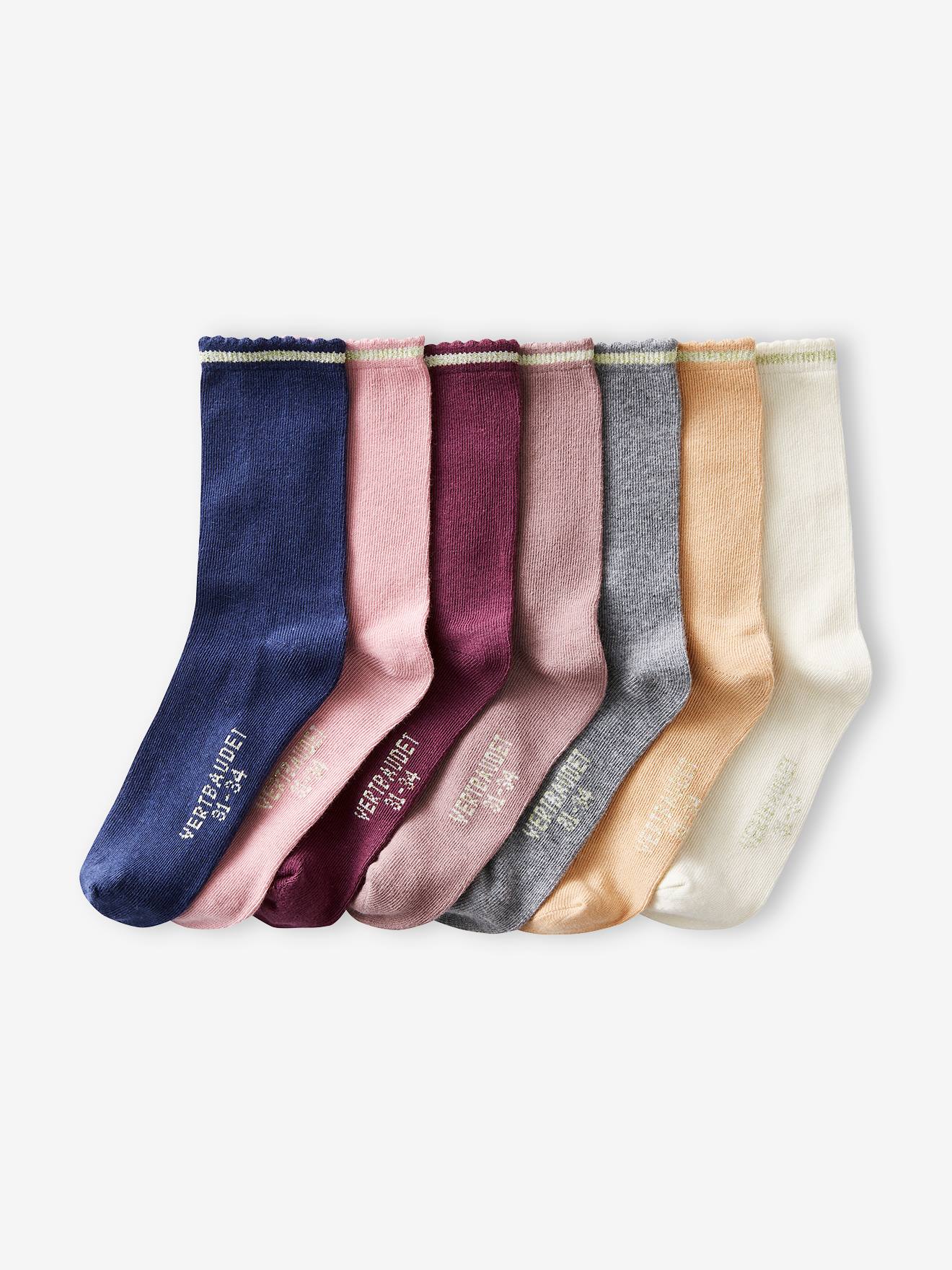 Pack de 7 pares de calcetines medianos de lúrex, para niña rosa viejo -  Vertbaudet