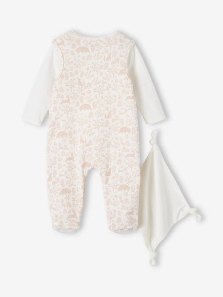 Conjunto de 3 prendas para recién nacido: pelele + body + doudou de algodón orgánico azul jeans+rosa maquillaje 