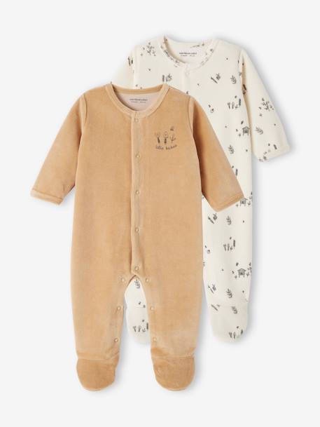 Ecorresponsables-Bebé-Pijamas-Pack de 2 peleles de terciopelo con abertura de recién nacidos para bebé