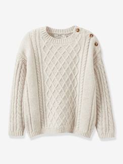Niña-Jerséis, chaquetas de punto, sudaderas-Jerséis de punto-Jersey de lana RWS con punto trenzado para niña - Cyrillus