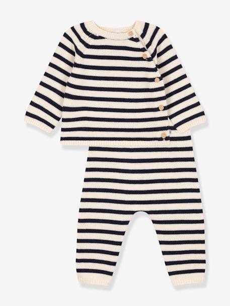 Bebé-Conjunto de punto tricot de lana y algodón con raya marinera para bebé - PETIT BATEAU