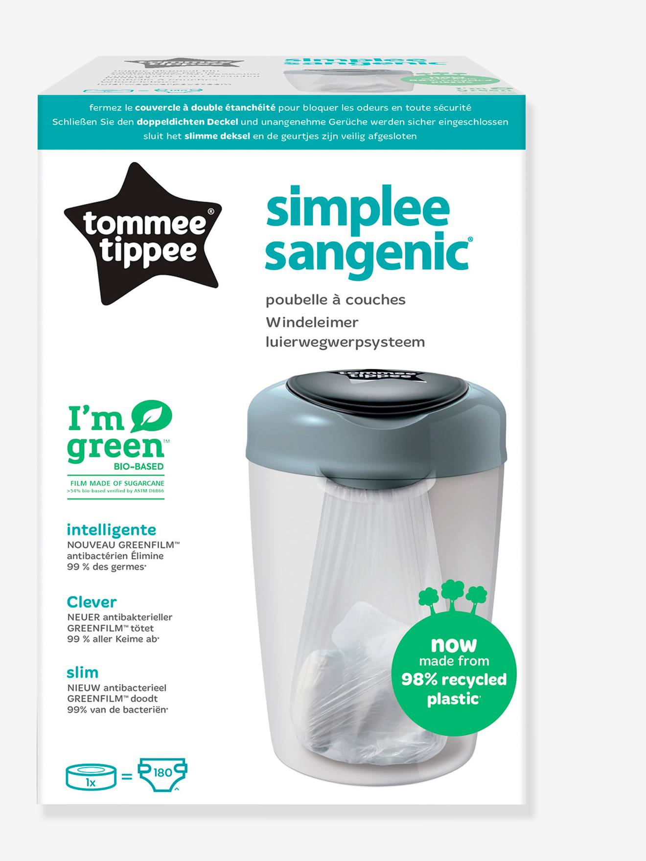 Tommee Tippee Contenedor de pañales Twist & Click Advanced con 19 cassettes  recambio Greenfilm antibacteriano blanco 
