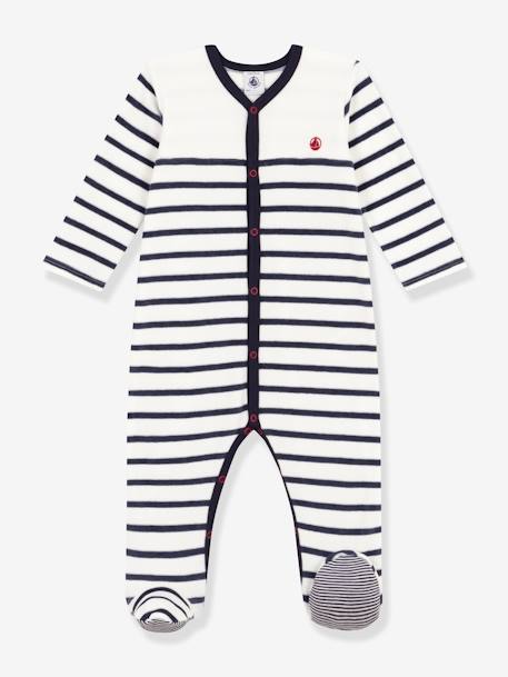 Pijamas y bodies bebé-Bebé-Pijamas-Pelele a rayas de terciopelo para bebé PETIT BATEAU