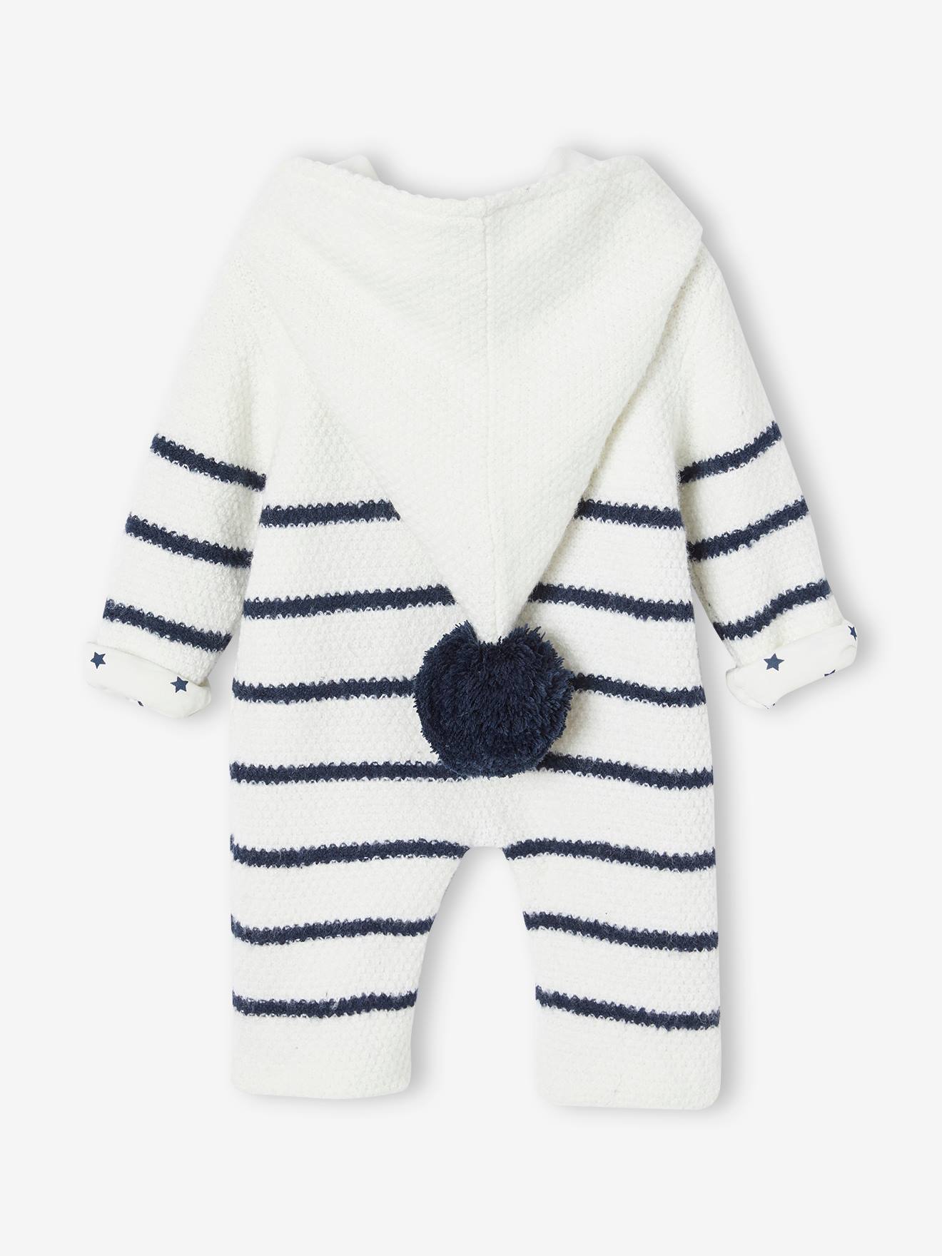 Mono largo blanco de punto tricot efecto rayas para bebé niño