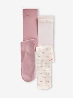 -Pack de 2 pares de leotardos de punto liso/corazones para bebé