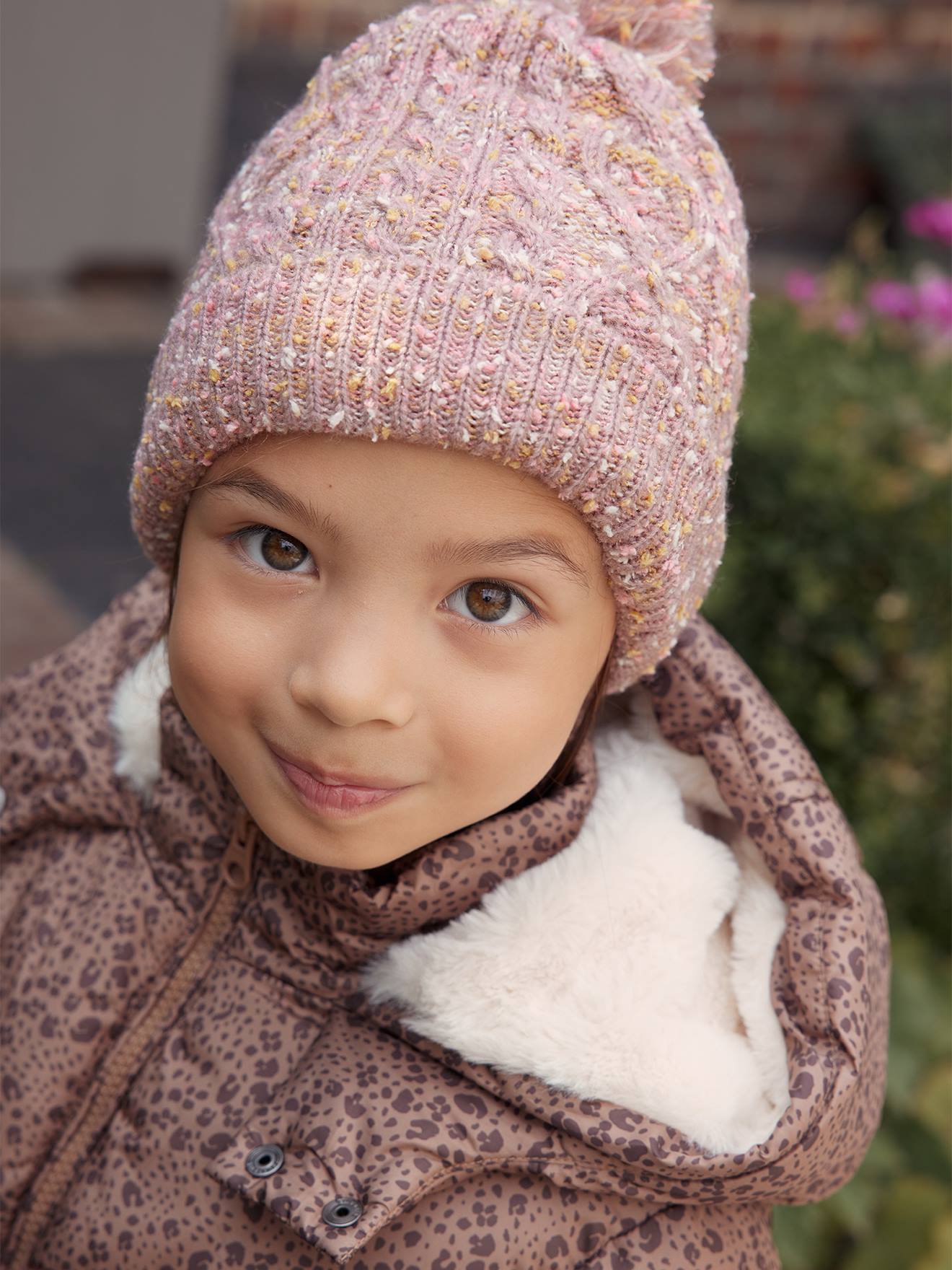 Chaqueta acolchada con estampado y capucha con forro polar para niña marrón  estampado - Vertbaudet