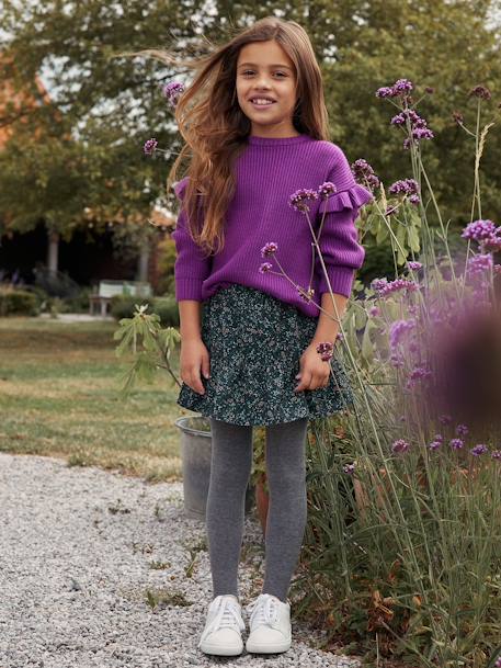 Jersey con mangas con volantes para niña crudo+vainilla+violeta 