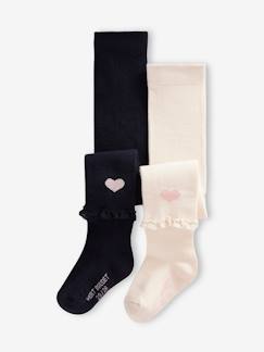 -Pack de 2 pares de leotardos con corazones y encaje para bebé niña