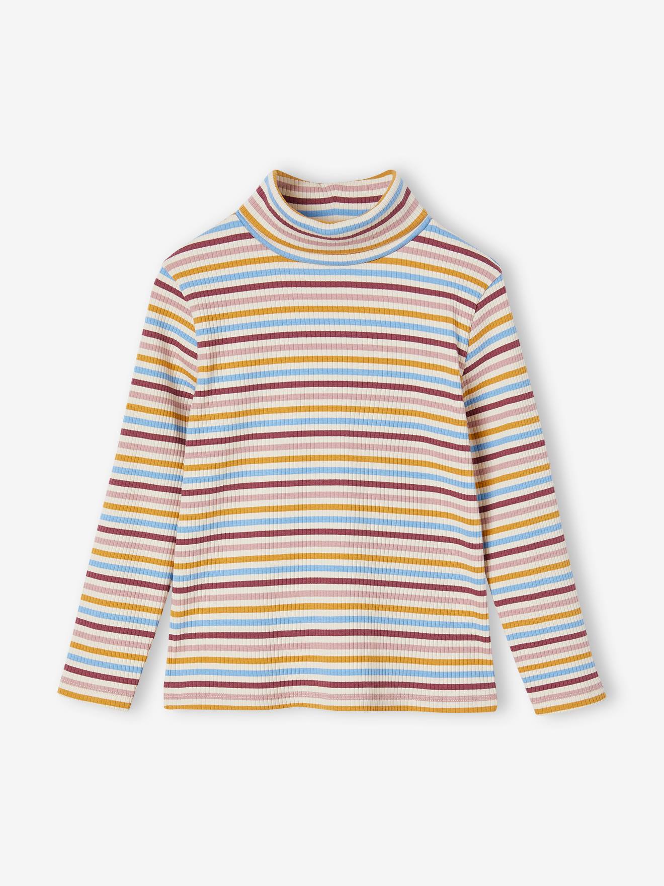 Camiseta cuello vuelto de canalé para niña multicolor - Vertbaudet