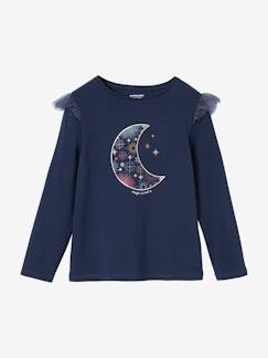 Niña-Camisetas-Camisetas-Camiseta de Navidad con motivo de luna irisada y volantes brillantes para niña