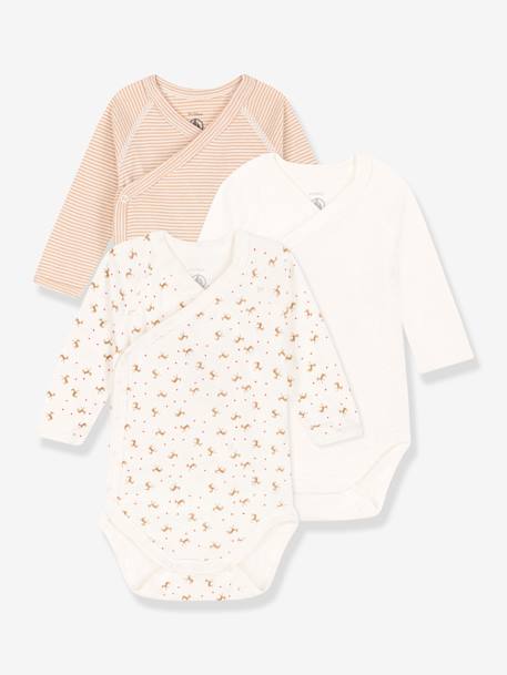 Bebé-Bodies-Pack de 3 bodies de manga larga con abertura cruzada de algodón - PETIT BATEAU