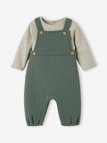 Bebé-Monos y petos-Conjunto de peto de felpa y body a rayas para bebé