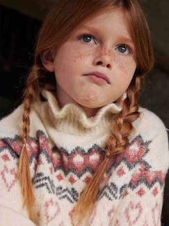 Niña-Jerséis, chaquetas de punto, sudaderas-Jerséis de punto-Jersey jacquard con cuello fantasía para niña