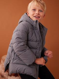Niño-Abrigos y chaquetas-Chaqueta acolchada larga con capucha y forro de sherpa para niño