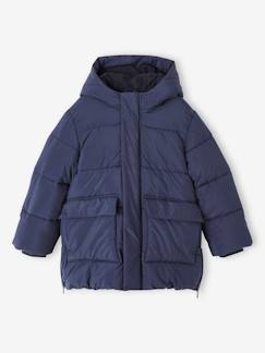 Niño-Abrigos y chaquetas-Chaqueta acolchada larga con capucha y forro de sherpa para niño