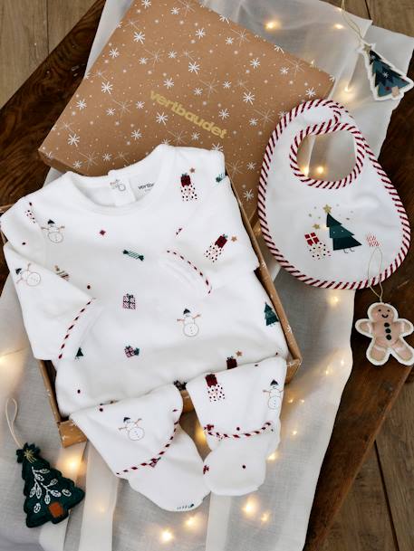 Ecorresponsables-Bebé-Pijamas-Estuche regalo de Navidad pelele de terciopelo + babero para bebé