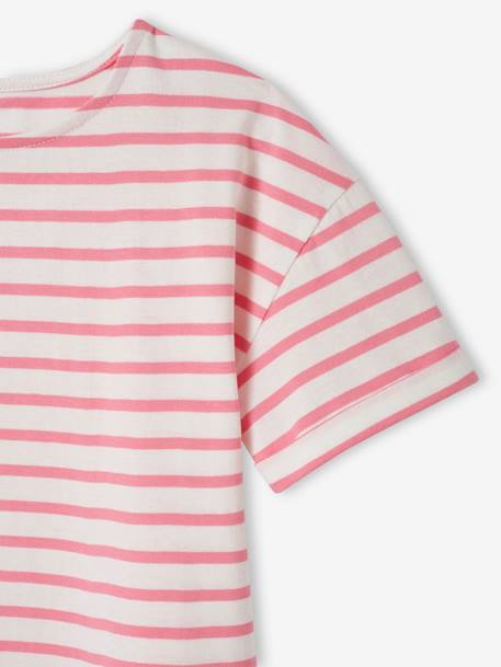 Camiseta marinera de manga corta para niña denim natural+rayas rosa 