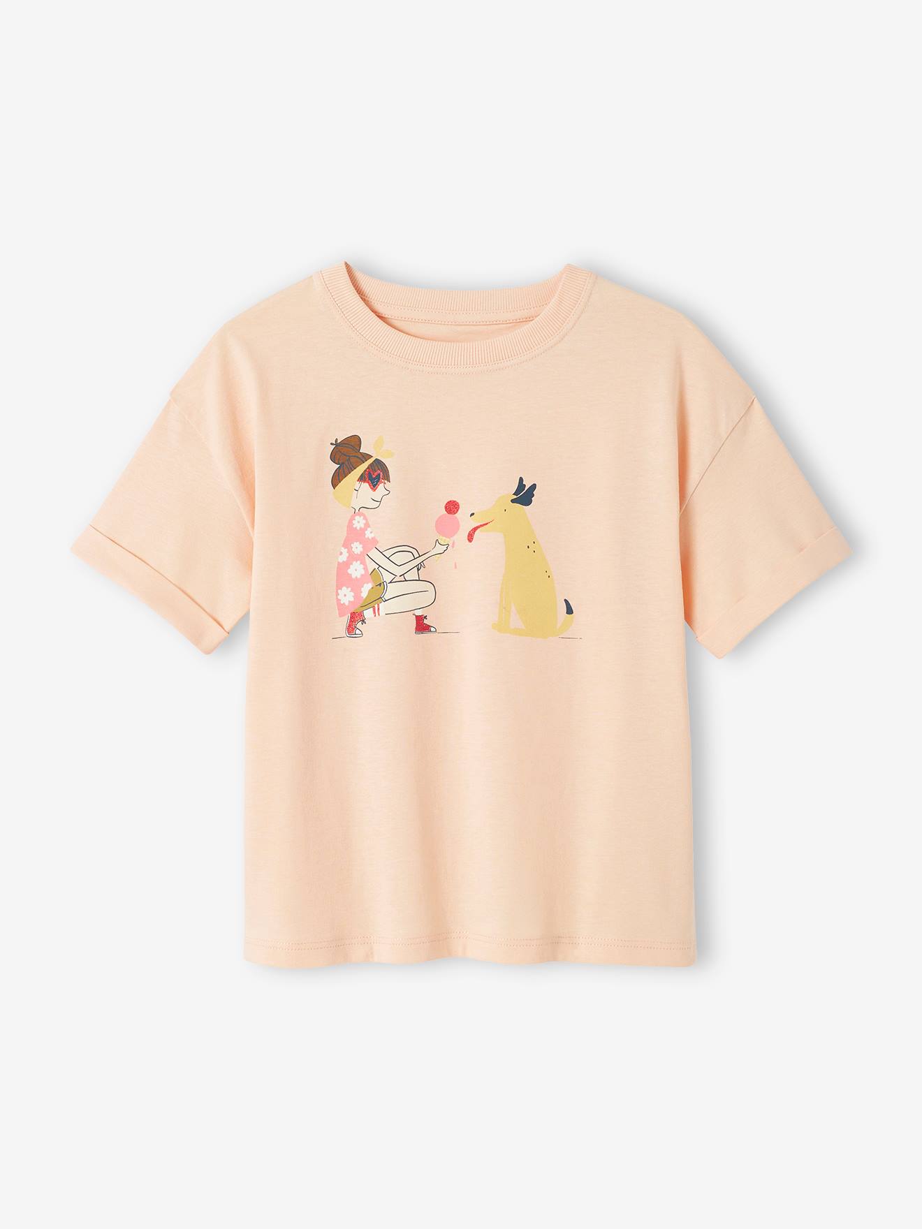 Camiseta motivo pop niña de manga corta con vuelta amarillo pálido -  Vertbaudet
