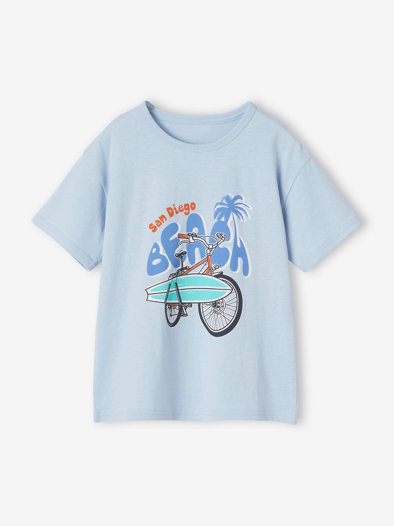 Camiseta de manga corta con motivos gráficos, para niño azul claro
