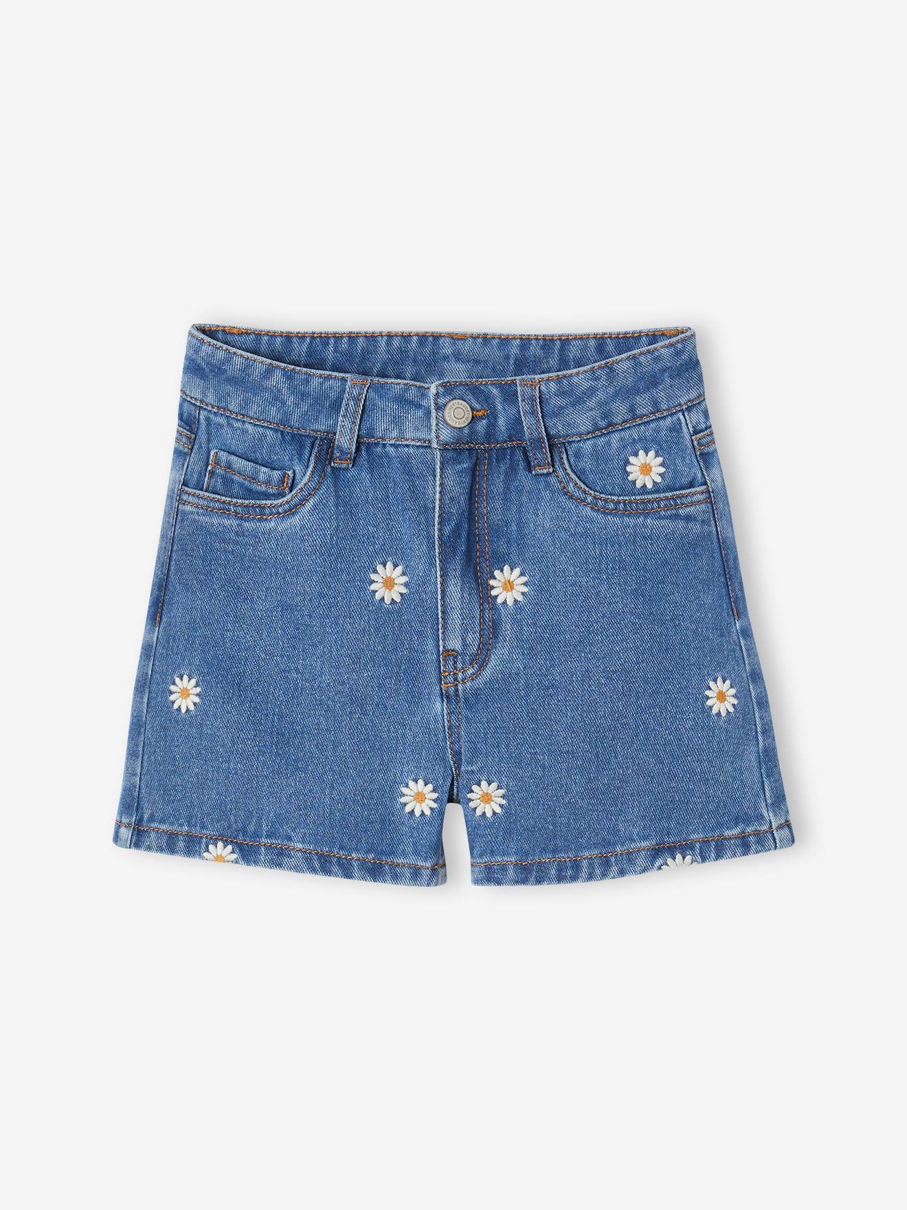 Pantalón Vaquero Corto Mujer Short Vaquero Bordados Lavado