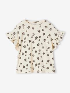 Niña-Camisetas-Camiseta de canalé con estampado de flores para niña