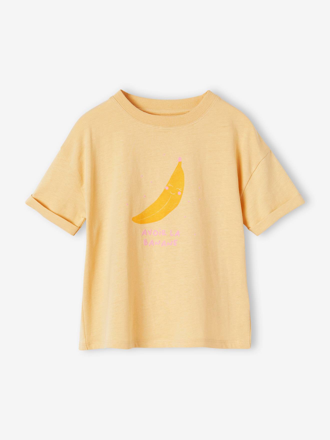 Camiseta motivo pop niña de manga corta con vuelta amarillo pálido