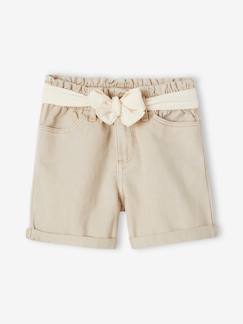 Niña-Shorts y bermudas-Short estilo «paperbag» con cinturón de gasa de algodón para niña