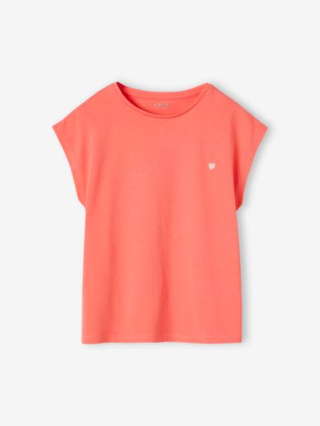 Camiseta lisa Basics de manga corta para niña coral 