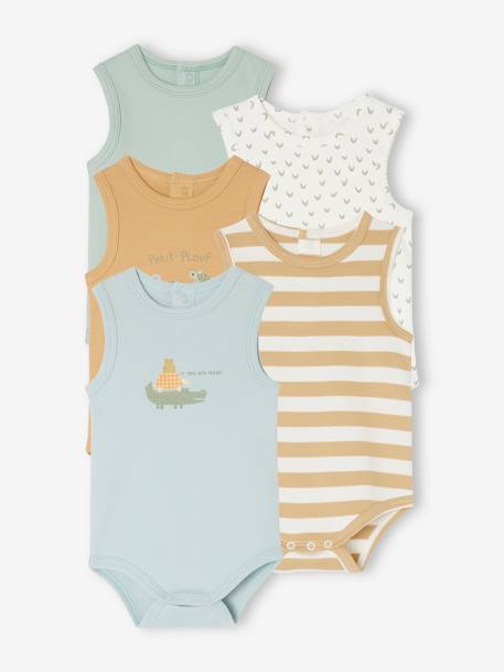 Pack de 5 bodies forma de camiseta de tirantes bebé recién nacido de algodón orgánico