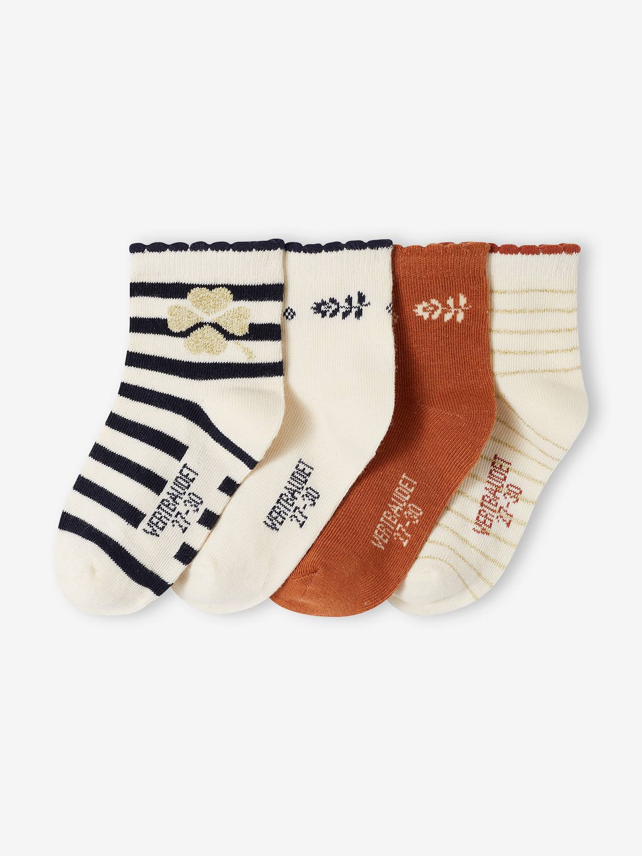 Pack de 4 pares de calcetines medianos duna para niña vainilla - Vertbaudet