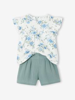 Niña-Conjuntos-Conjunto de fiesta para niña - Blusa con volantes y short de gasa