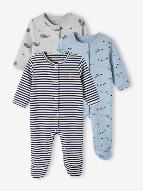Ecorresponsables-Bebé-Pijamas-Pack de 3 pijamas para bebé de interlock con abertura para recién nacido