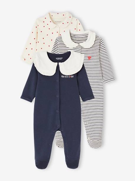 Ecorresponsables-Bebé-Pijamas-Pack de 3 pijamas "corazón" para bebé de interlock