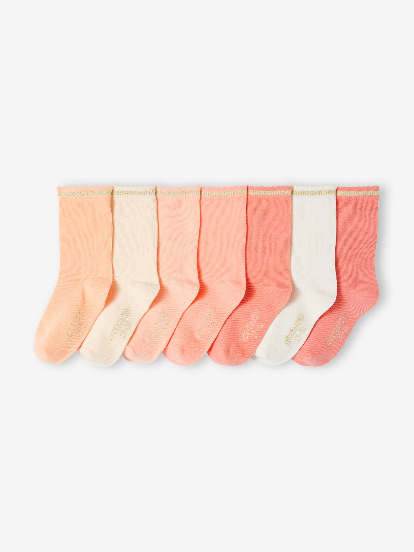 Pack de 7 pares de calcetines medianos de lúrex, para niña rosa viejo -  Vertbaudet