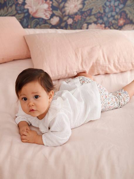 Bebé-Camisetas-Blusa de gasa de algodón, cuello con volante, para bebé