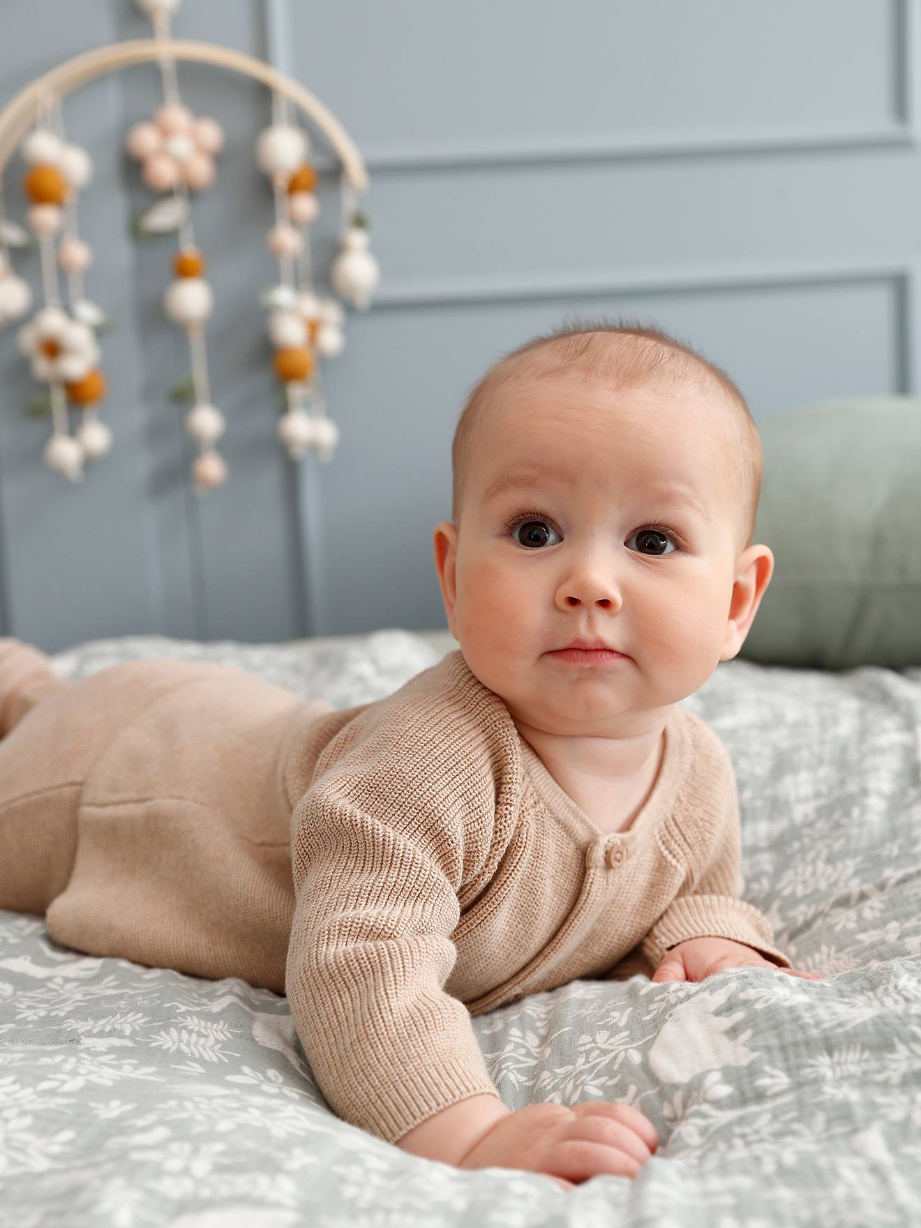 Conjunto 3 prendas de punto tricot: chaqueta, pantalón y patucos para bebé  recién nacido beige jaspeado - Vertbaudet