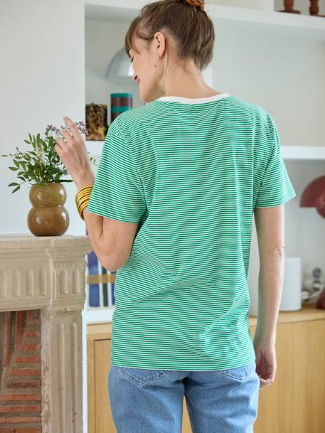 Camiseta a rayas para embarazo y lactancia, personalizable, de algodón ROJO MEDIO A RAYAS+verde 