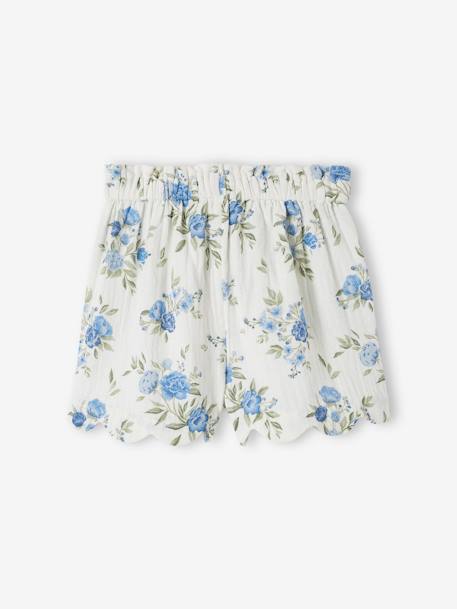 Short de gasa de algodón con acabados en escama, para niña azul+azul estampado+nude 