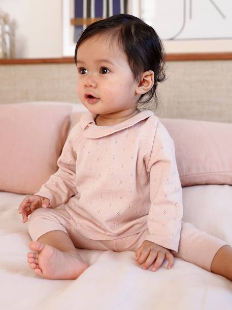 Bebé-Conjuntos-Conjunto de punto tricot con jersey con cuello y pantalón para bebé
