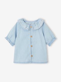 -Blusa denim ligera con cuello bordado para bebé