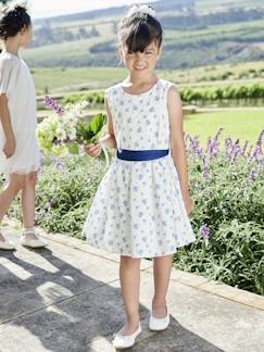 Niña-Vestido de ceremonia con flores a la acuarela en el bajo, para niña