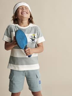 Camiseta deportiva mascota y rayas anchas para niño