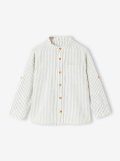 Camisa cuello mao a rayas algodón/lino mangas remangables para niño