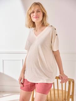 camisetas-Ropa Premamá-Camisetas y tops embarazo-Camiseta cuello pico para embarazo de lino y viscosa