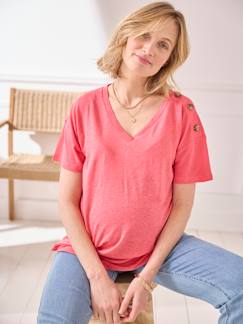 camisetas-Ropa Premamá-Camisetas y tops embarazo-Camiseta cuello pico para embarazo de lino y viscosa